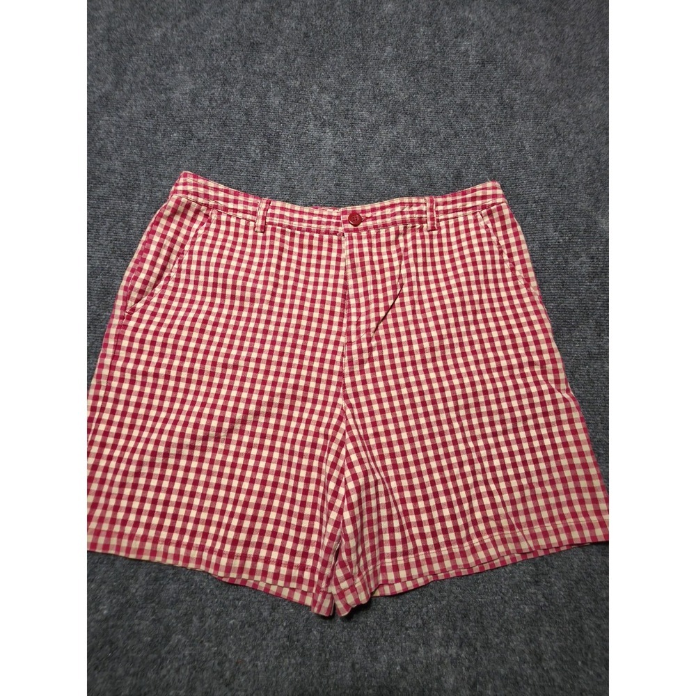 White Stag Red Cream Gingham Plaid Cotton Shorts Size 12 Preppy Summer Picnic